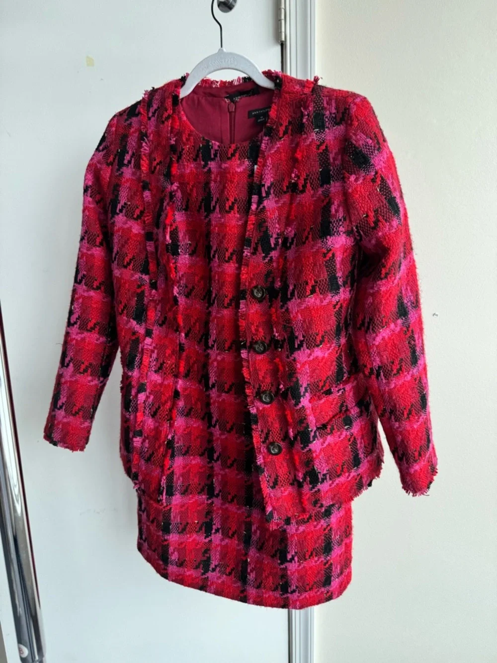 NWT Ann Taylor pink and black tweed dress and Blazer set size 0 petite - Picture 2 of 16